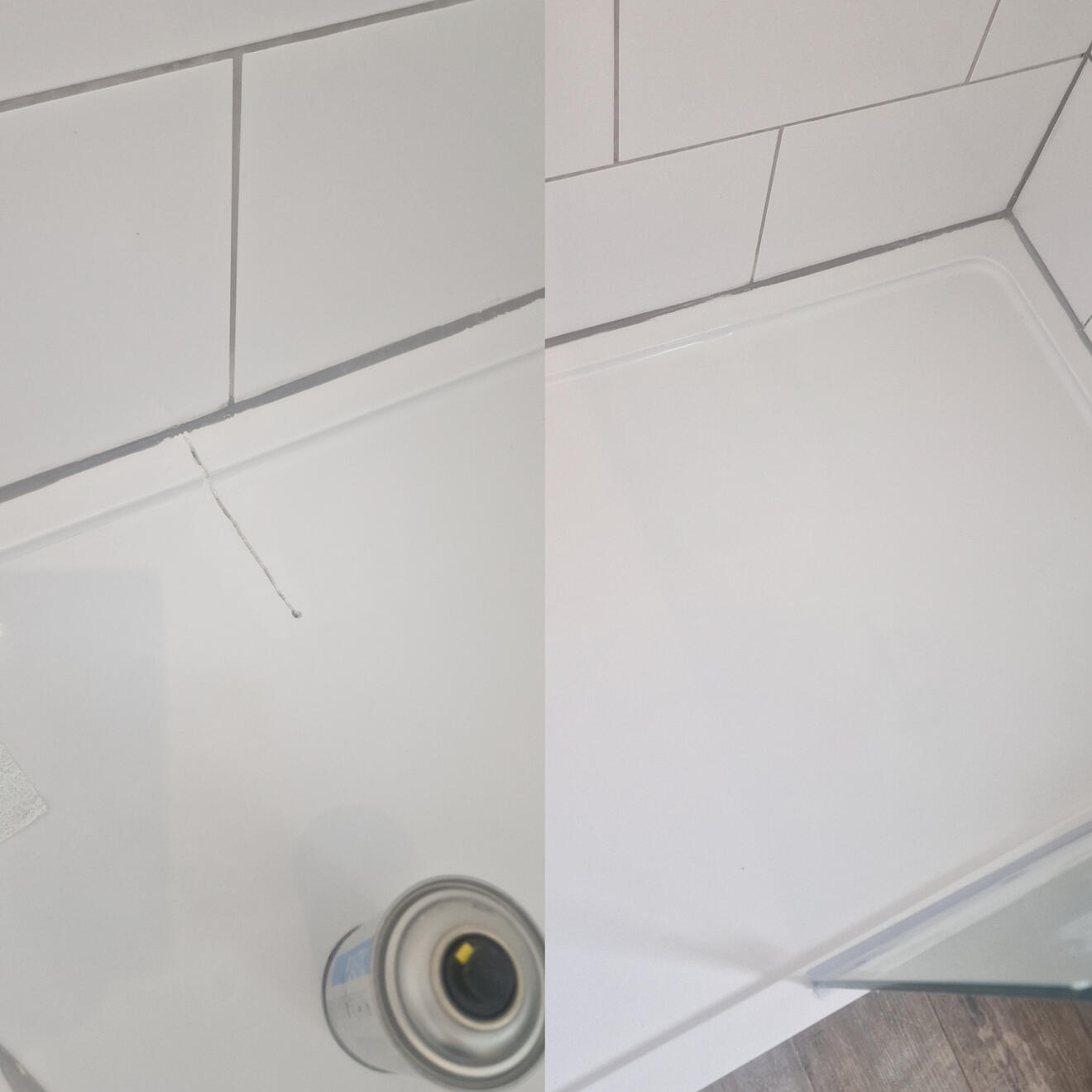 Shower tray crack repair Before and after stone resin shower tray crack repair in Oxford