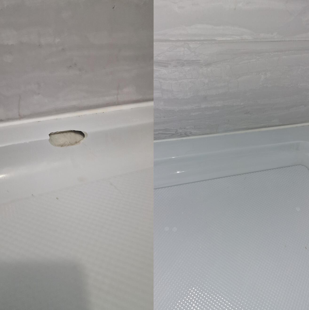 BEFORE AND AFTER PICTURES OF A STONE RESIN SHOWER TRAY CHIP REPAIR Before and after pictures of a shower Tray repair in Oxford